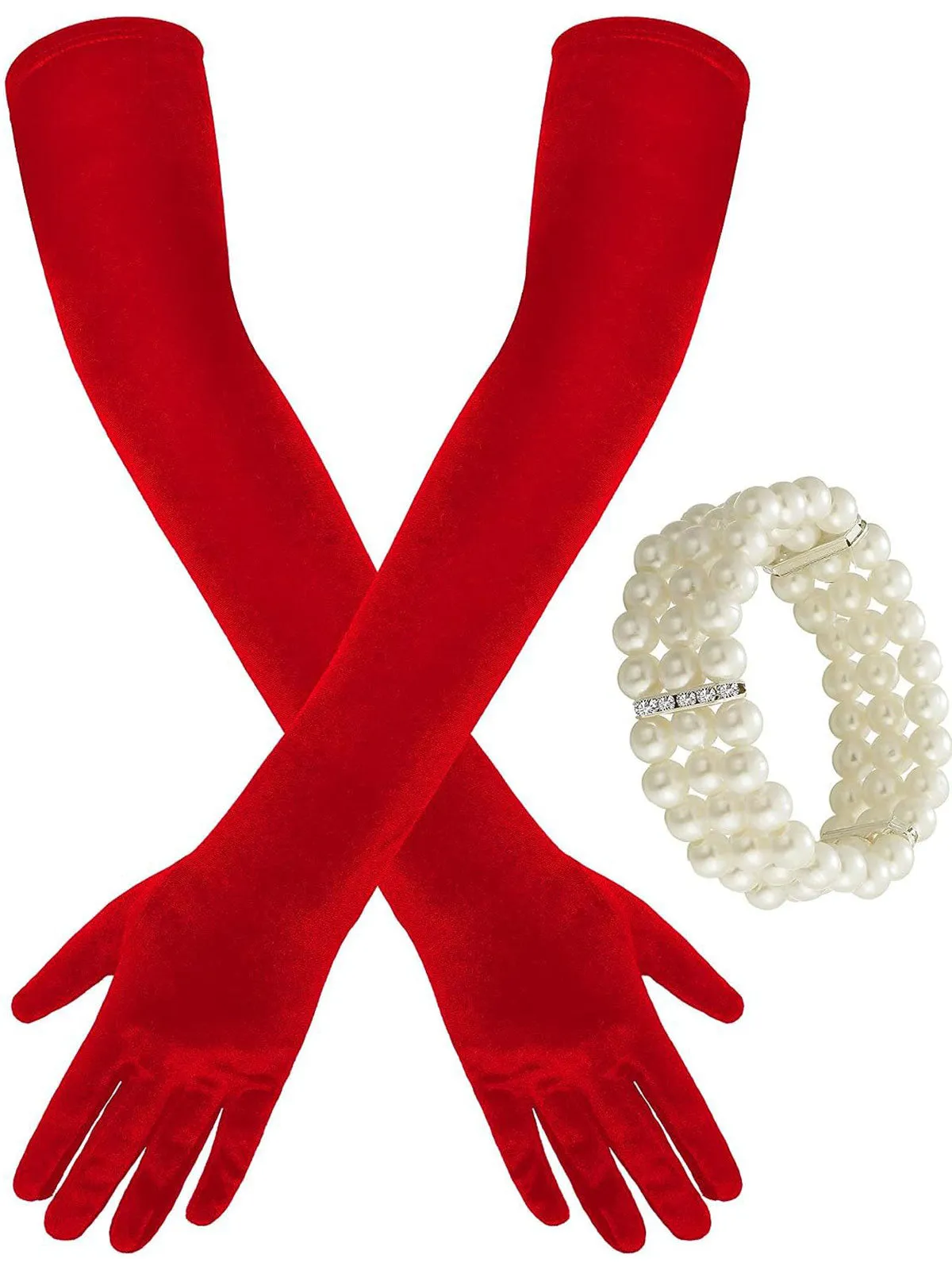 Opera Party Velvet Gloves With Pearl Bracelet sold by Retro Stage product image thumbnail 4
