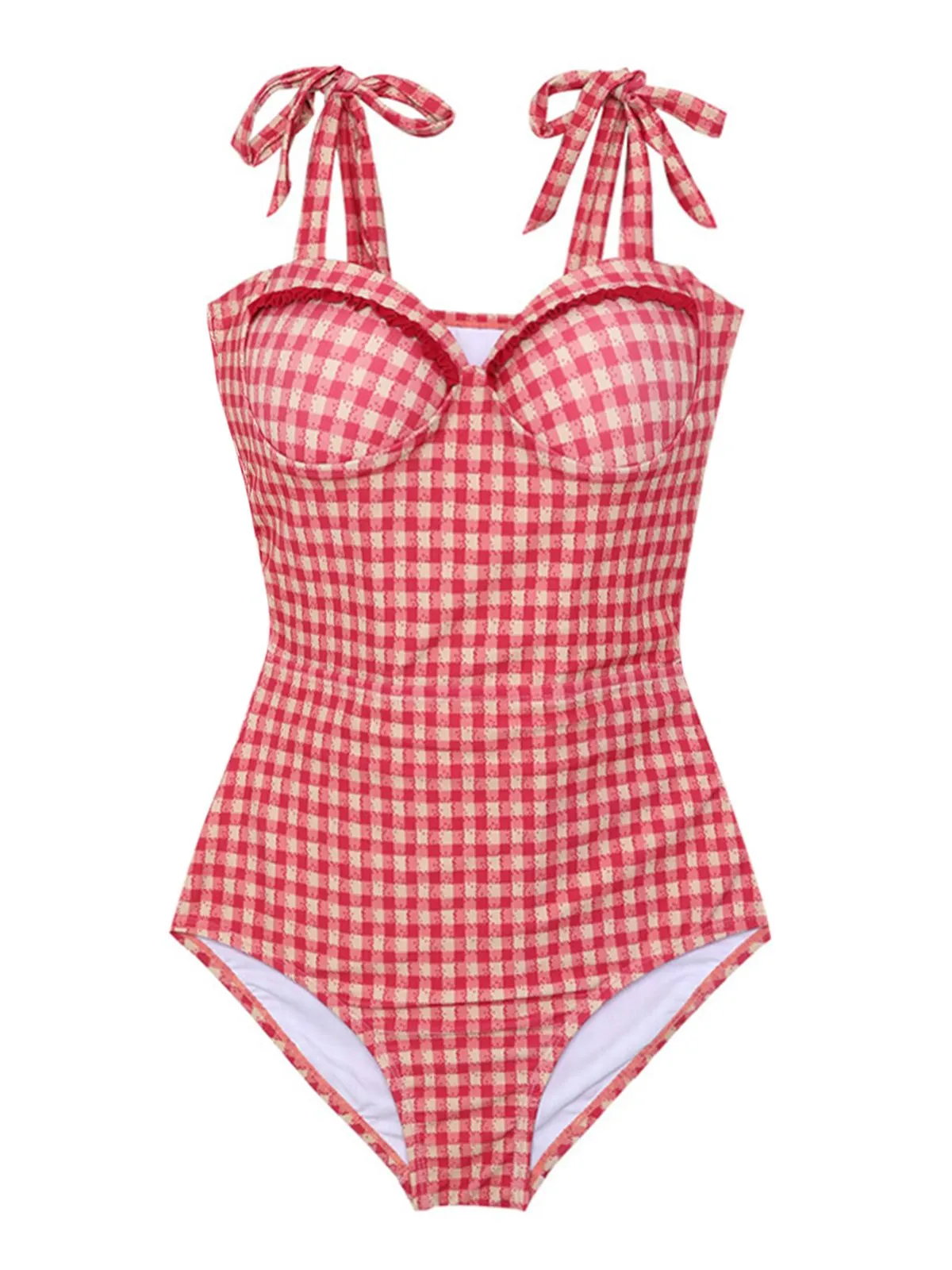 Red 1950s Checked Back Cut-Out Swimsuit sold by Retro Stage