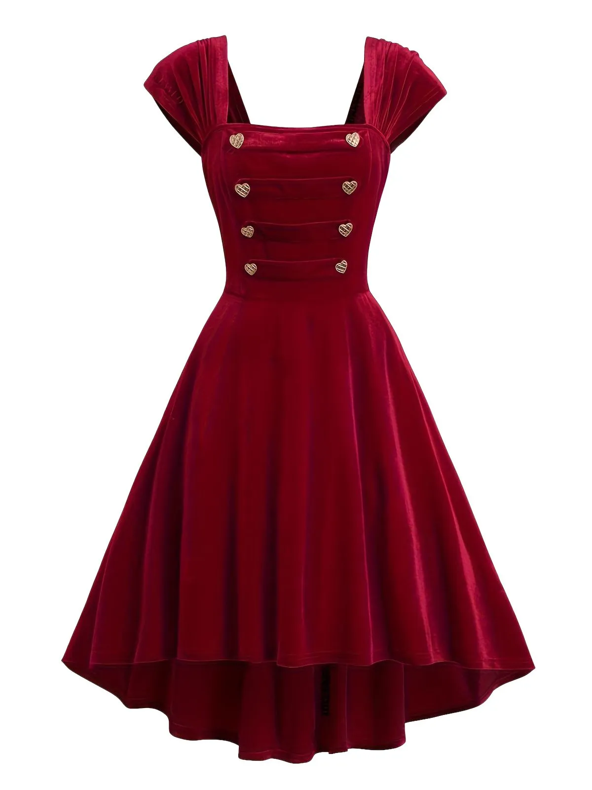 Wine Red 1950s Velvet Heart Button Solid Dress sold by Retro Stage