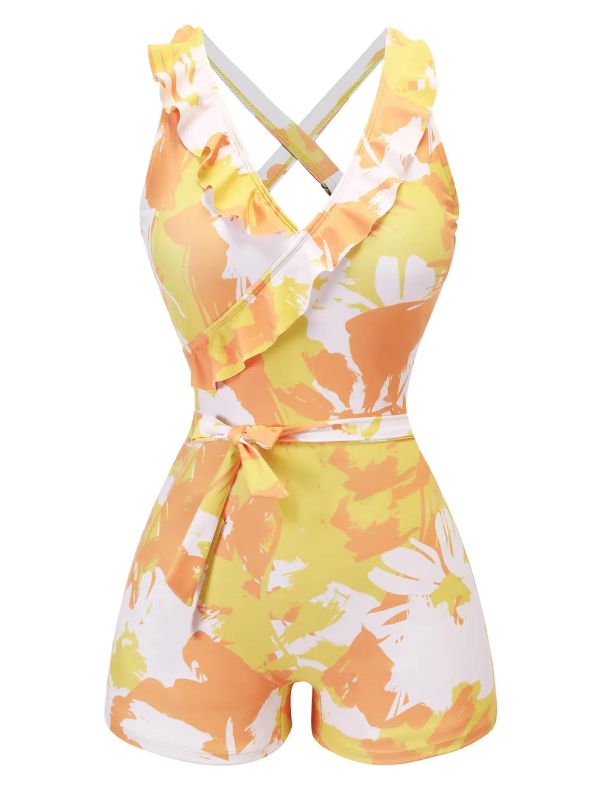 Yellow 1940s Painting Plants Lace-Up Swimsuit sold by Retro Stage product image thumbnail 2
