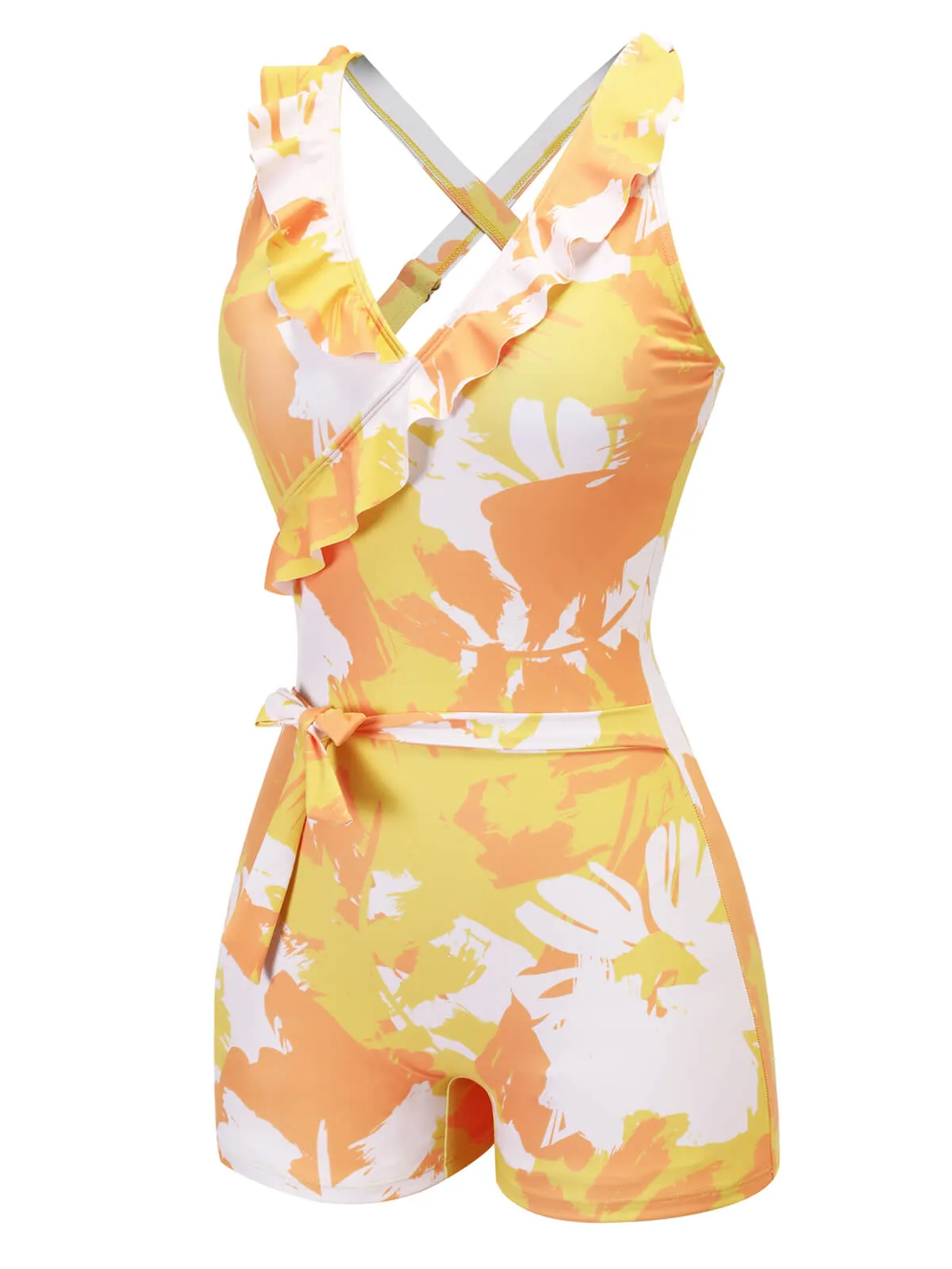 Yellow 1940s Painting Plants Lace-Up Swimsuit sold by Retro Stage product image thumbnail 3