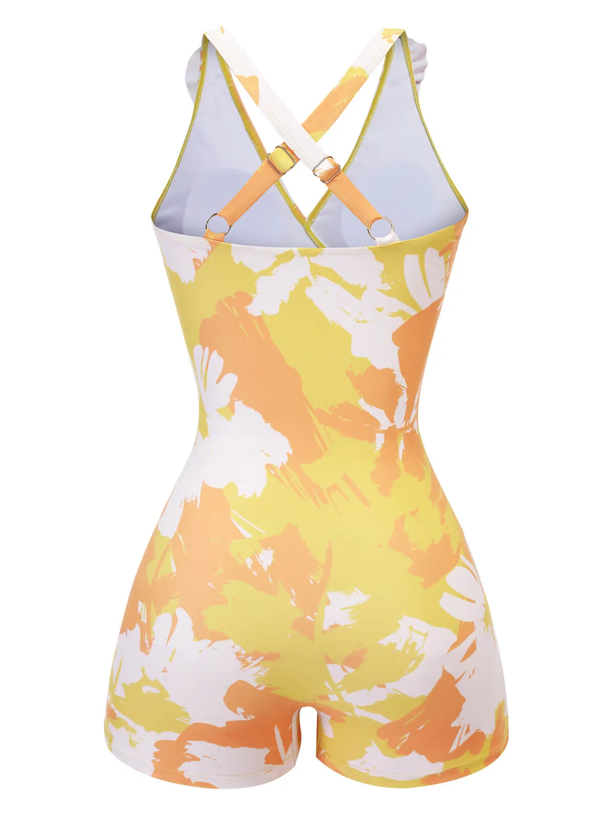 Yellow 1940s Painting Plants Lace-Up Swimsuit sold by Retro Stage product image thumbnail 4