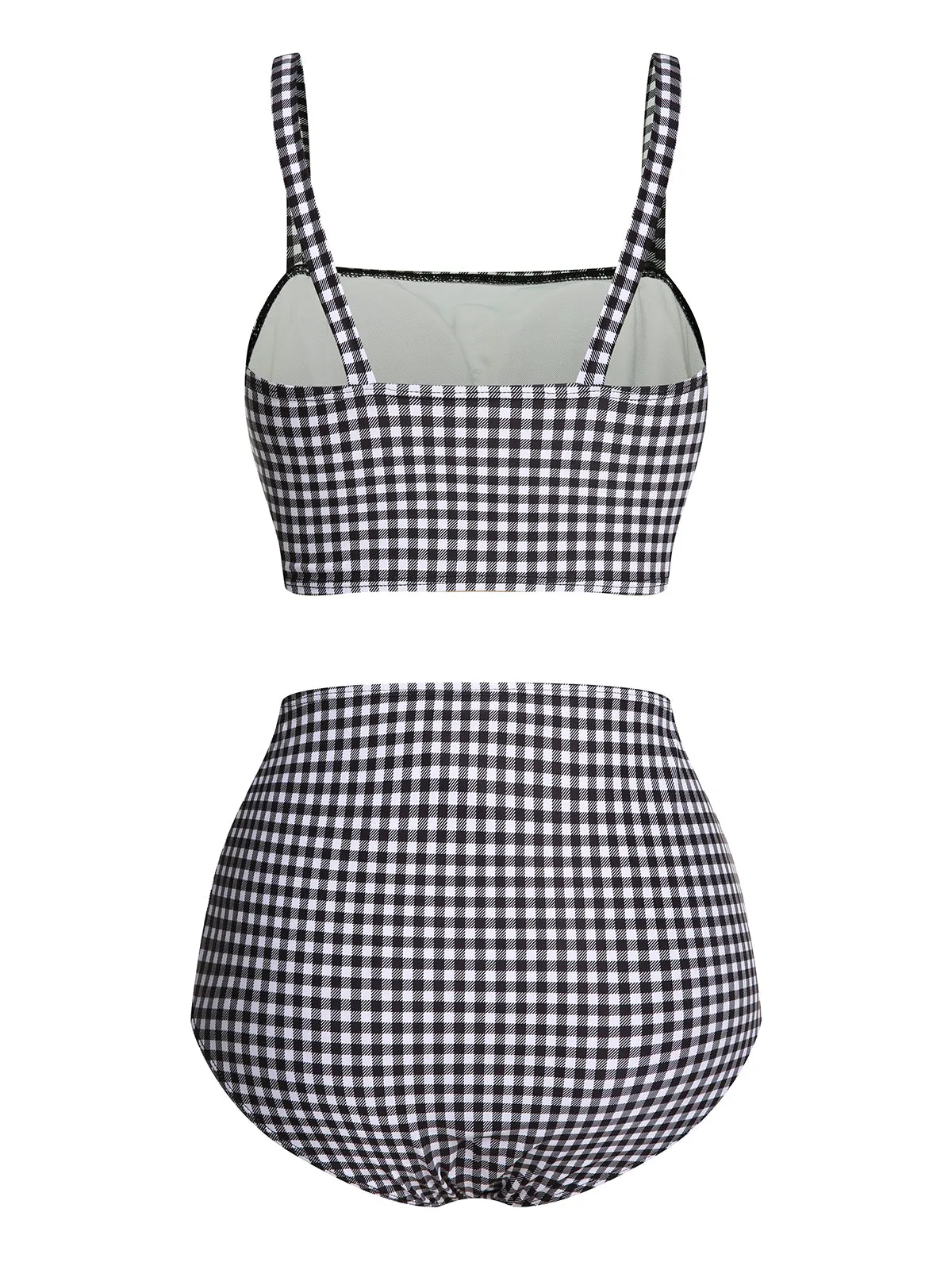 White&Black 1940s Plaid Suspenders Swimsuit sold by Retro Stage product image thumbnail 4