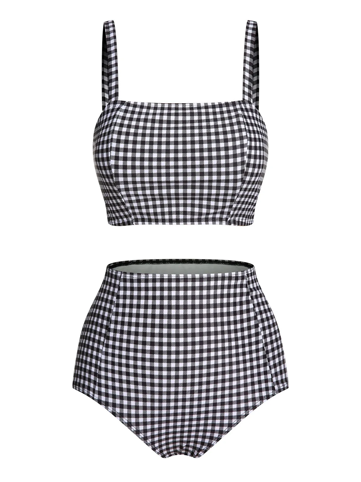 White&Black 1940s Plaid Suspenders Swimsuit sold by Retro Stage product image thumbnail 2