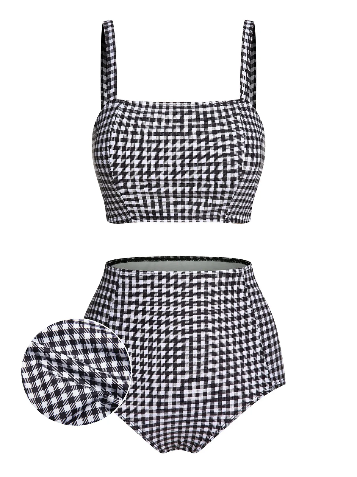 White&Black 1940s Plaid Suspenders Swimsuit sold by Retro Stage