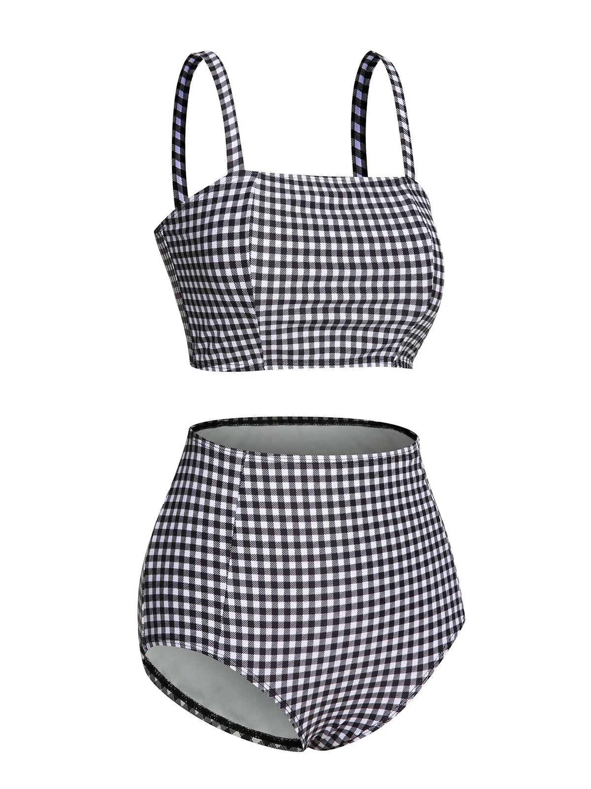 White&Black 1940s Plaid Suspenders Swimsuit sold by Retro Stage product image thumbnail 3
