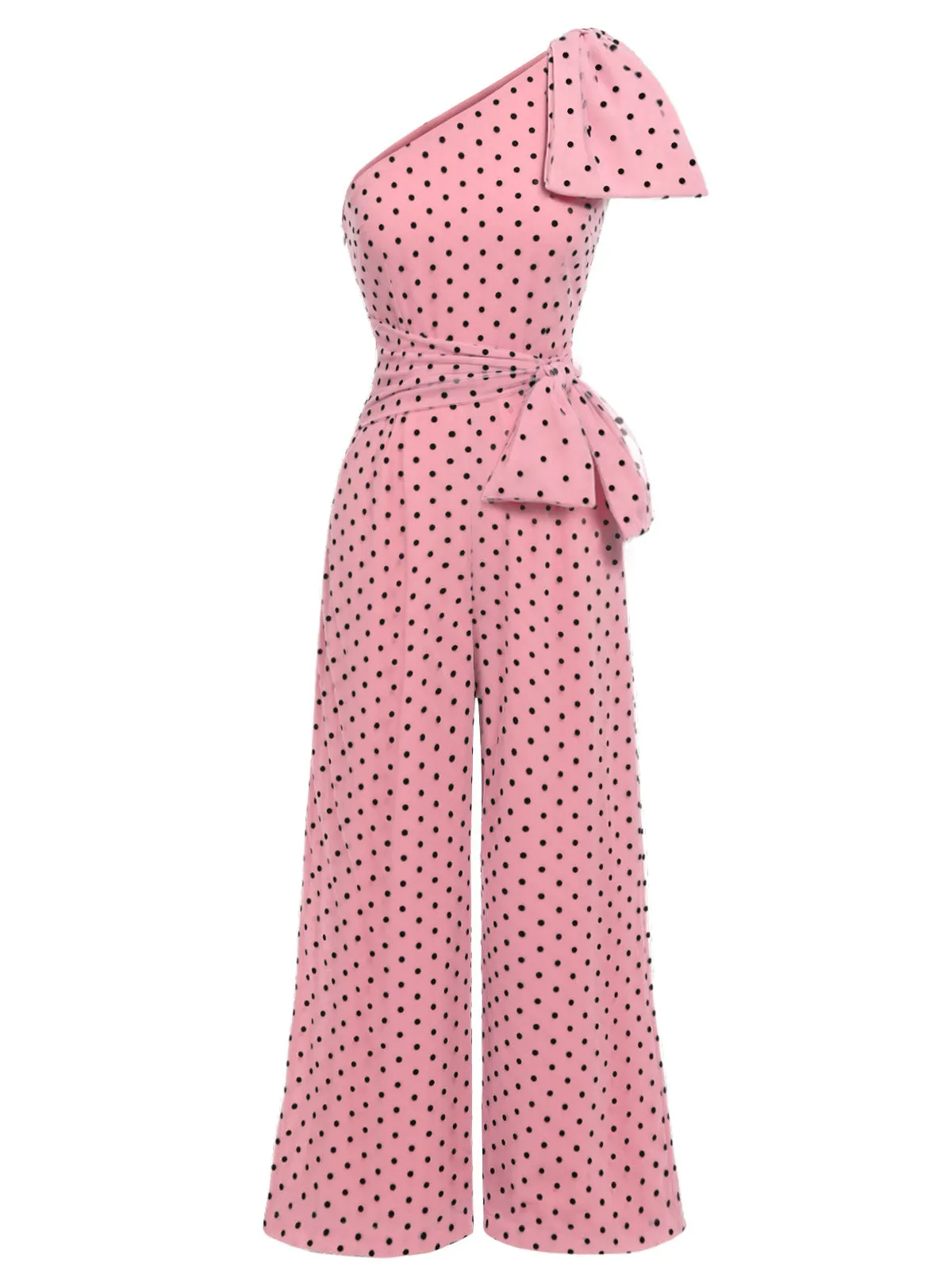 Pink 1930s Polka Dot One-shoulder Jumpsuit sold by Retro Stage product image thumbnail 3