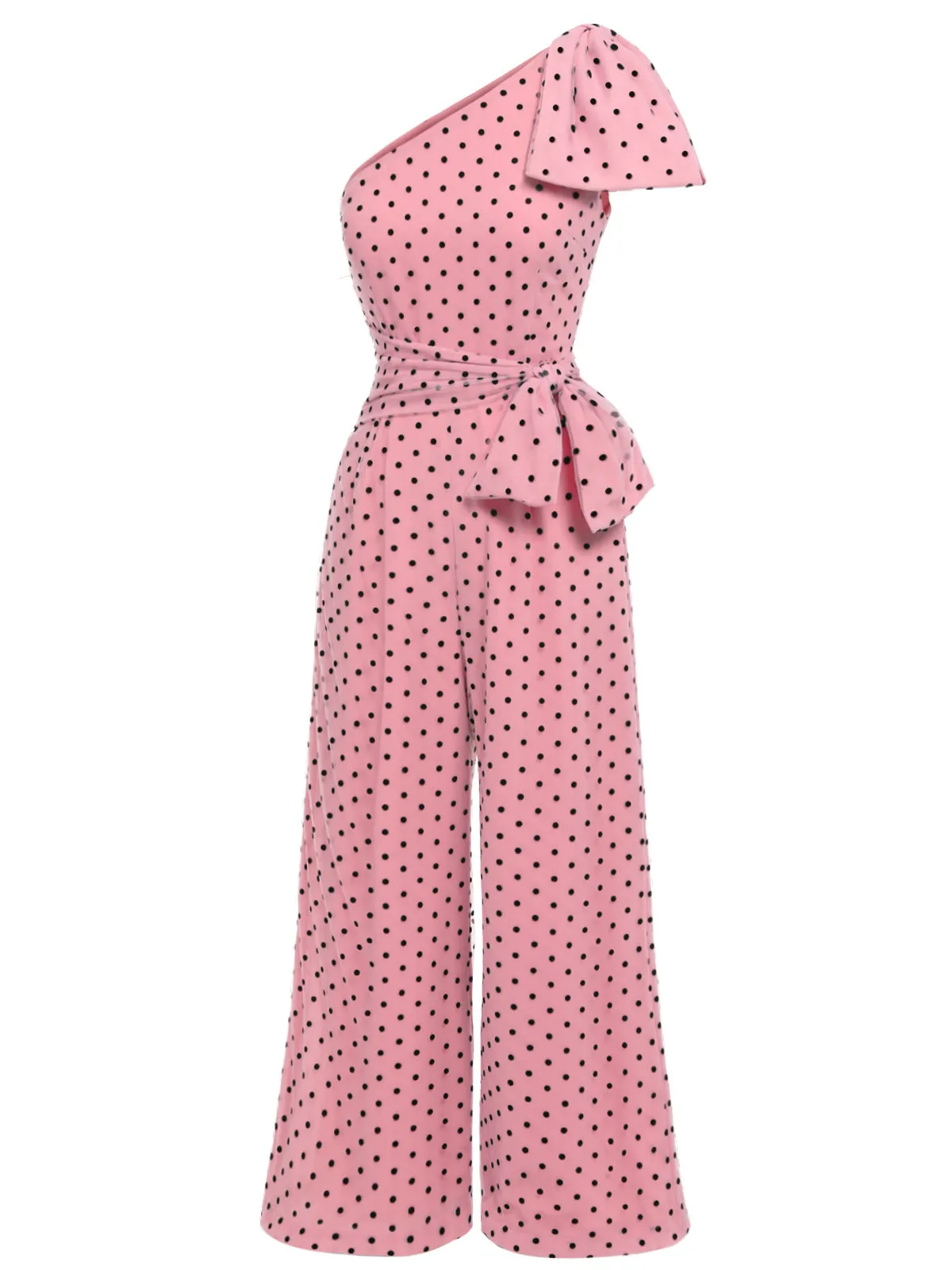 Pink 1930s Polka Dot One-shoulder Jumpsuit sold by Retro Stage product image thumbnail 4