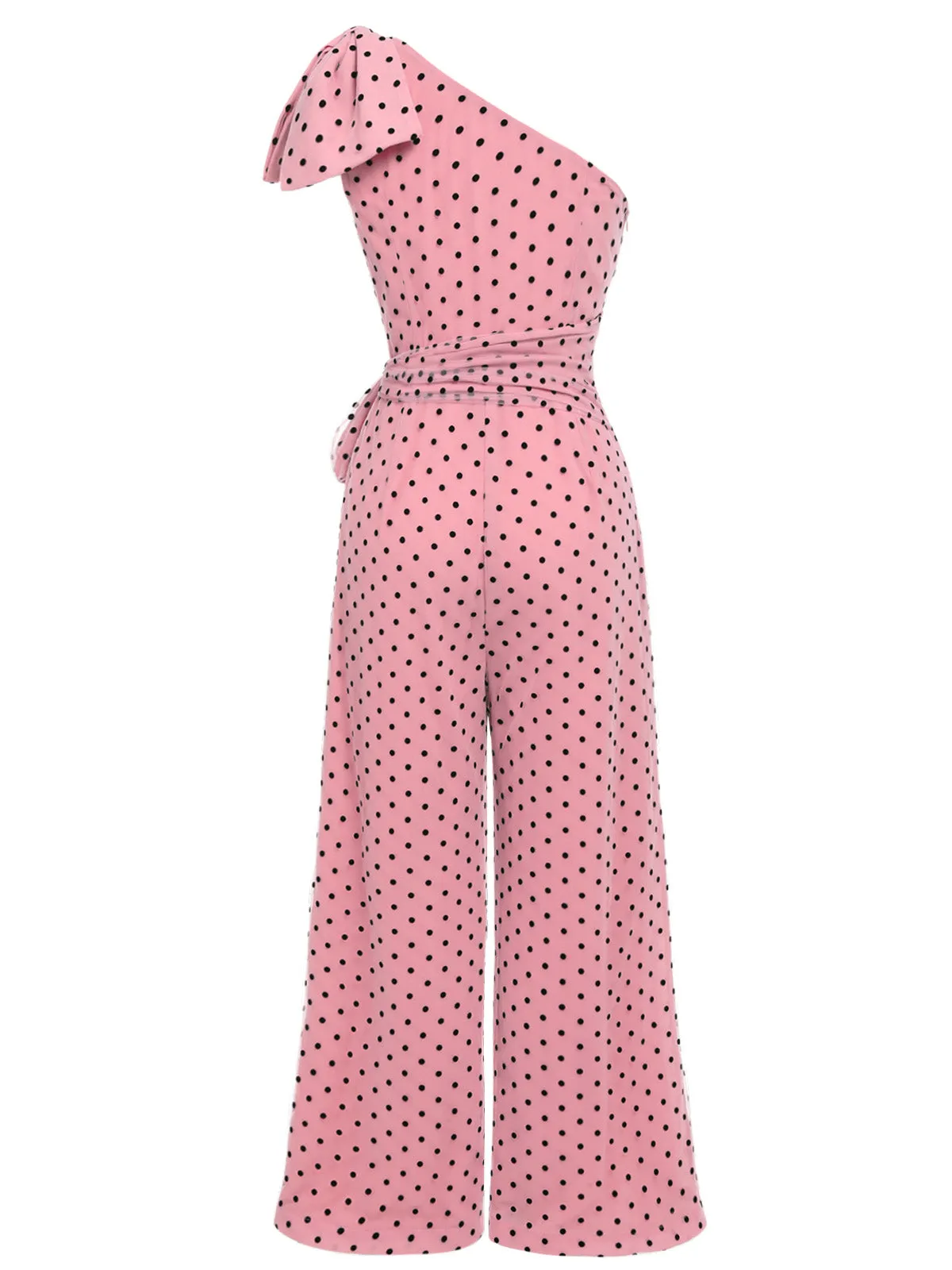 Pink 1930s Polka Dot One-shoulder Jumpsuit sold by Retro Stage product image thumbnail 4