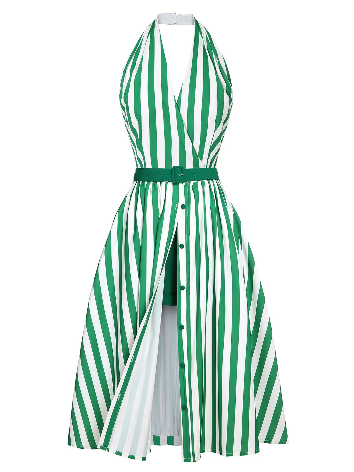 2PCS Green 1950s Stripes Romper & Umbrella Skirt sold by Retro Stage product image thumbnail 3