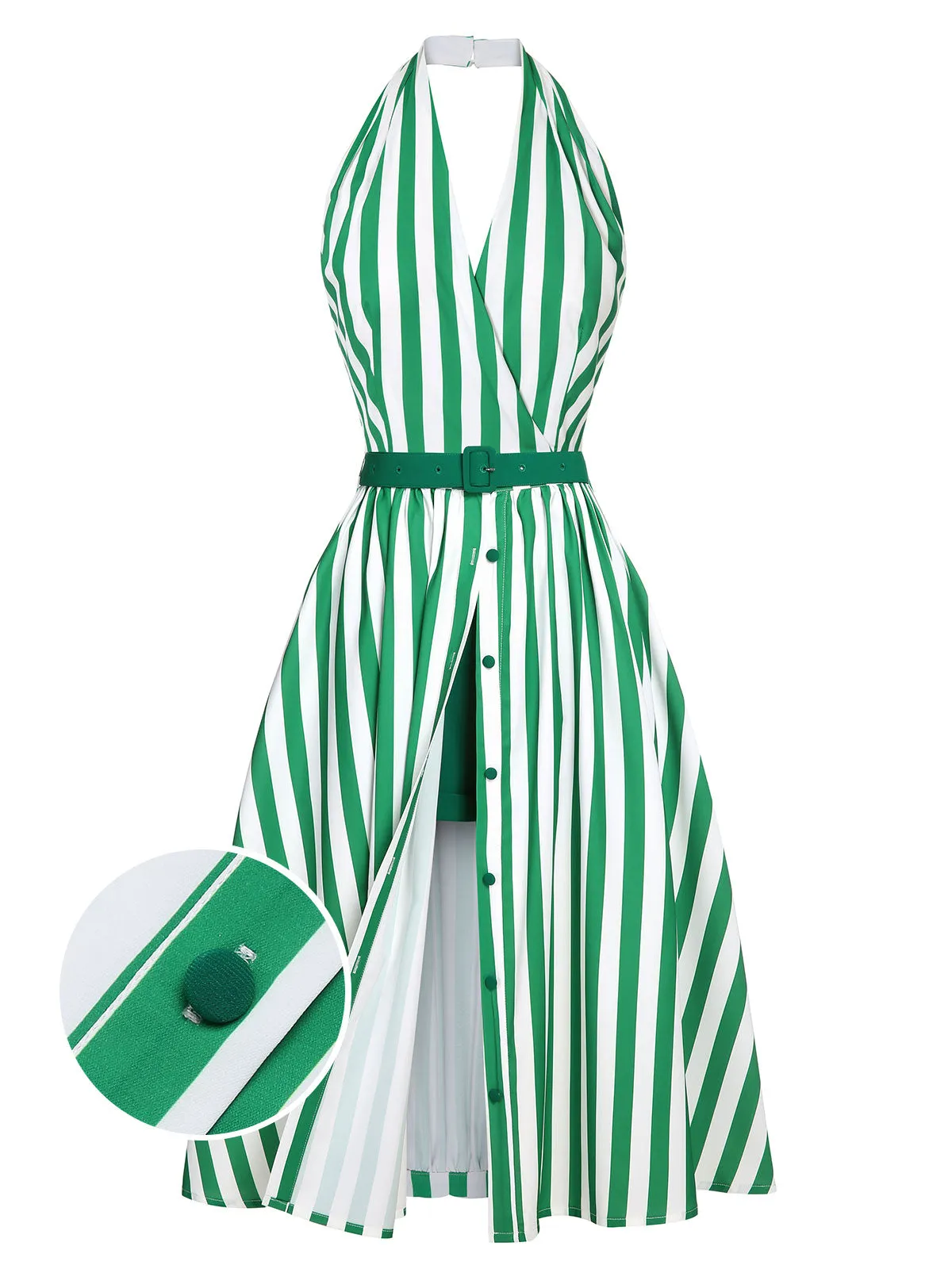 2PCS Green 1950s Stripes Romper & Umbrella Skirt sold by Retro Stage product image thumbnail 2