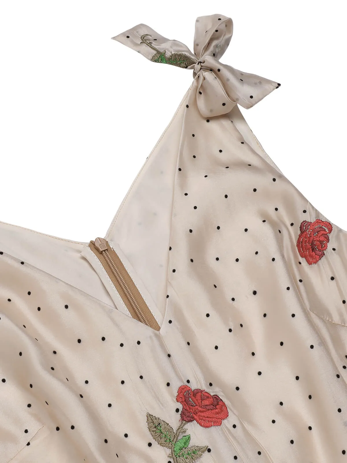 Khaki 1950s Embroidered Rose V-Neck Romper sold by Retro Stage product image thumbnail 5