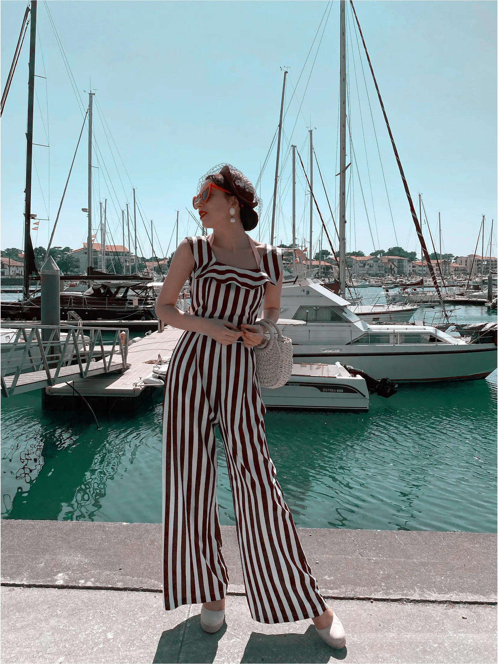 Blue 1930s Striped Ruffle Jumpsuit sold by Retro Stage product image thumbnail 4