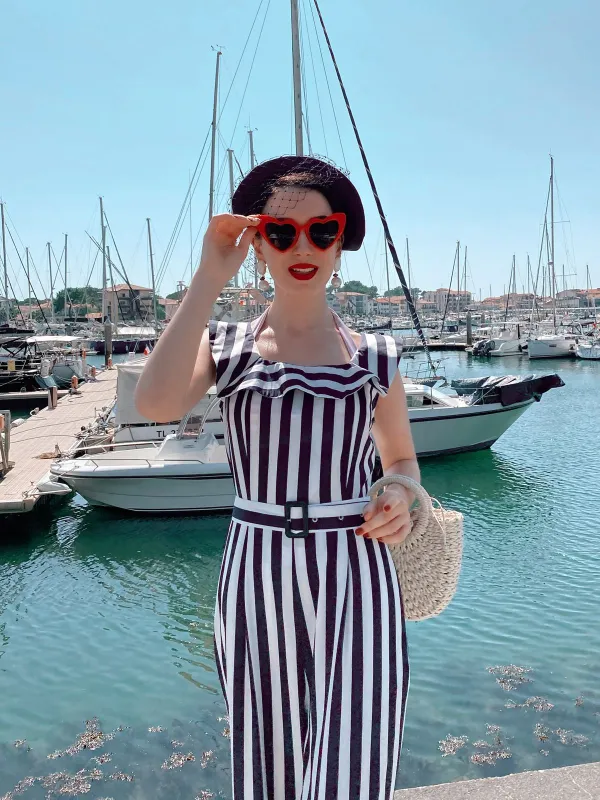 Blue 1930s Striped Ruffle Jumpsuit sold by Retro Stage