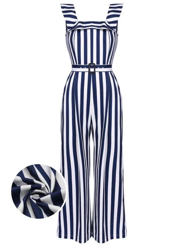 Blue 1930s Striped Ruffle Jumpsuit sold by Retro Stage