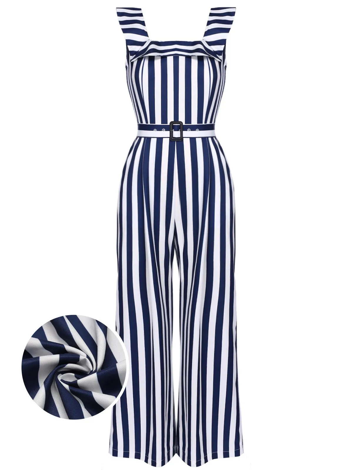 Blue 1930s Striped Ruffle Jumpsuit sold by Retro Stage