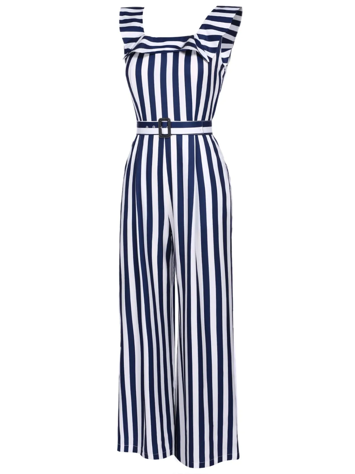 Blue 1930s Striped Ruffle Jumpsuit sold by Retro Stage product image thumbnail 3
