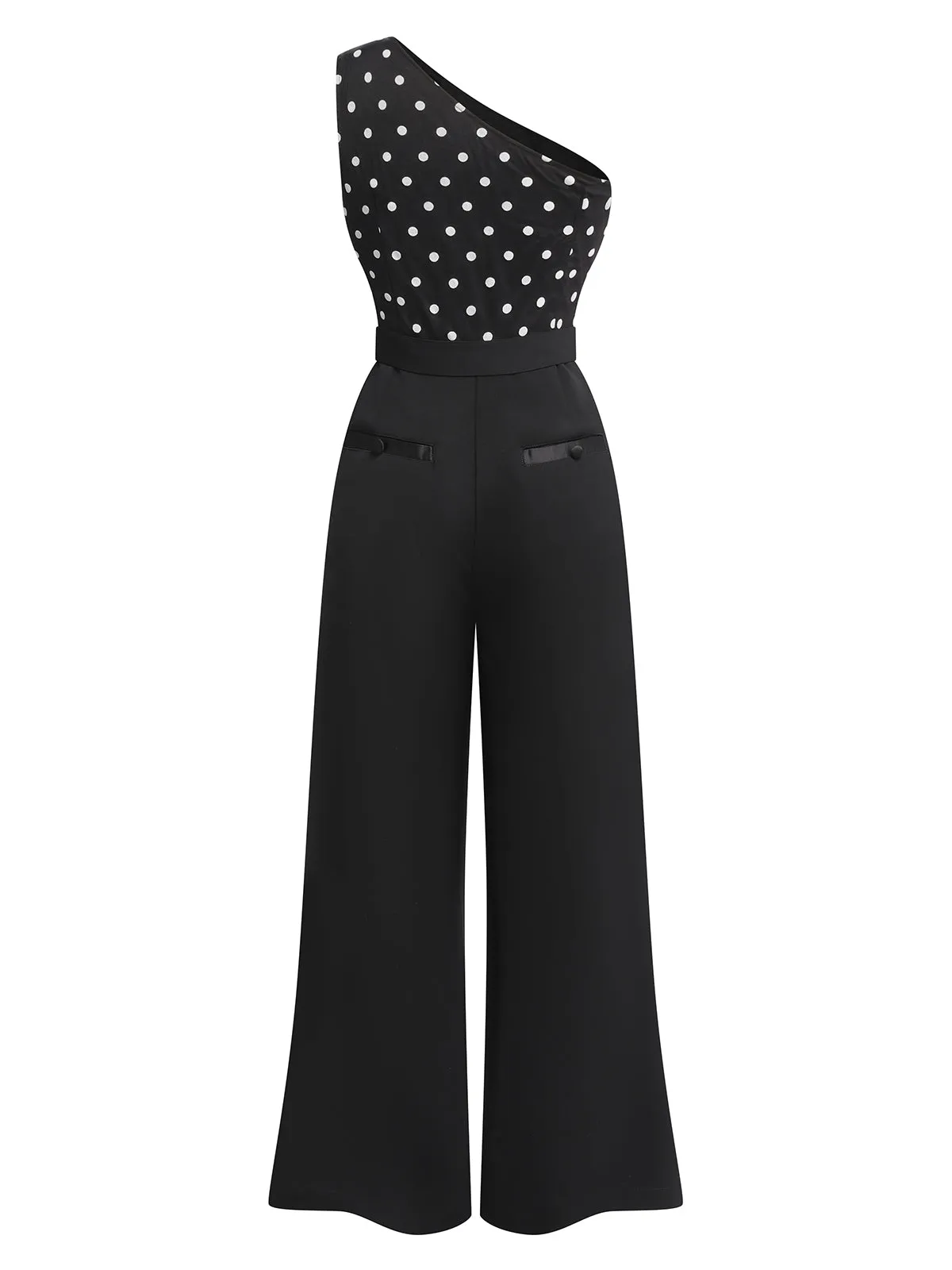 Black 1930s Polka Dots Patchwork Jumpsuit sold by Retro Stage product image thumbnail 5