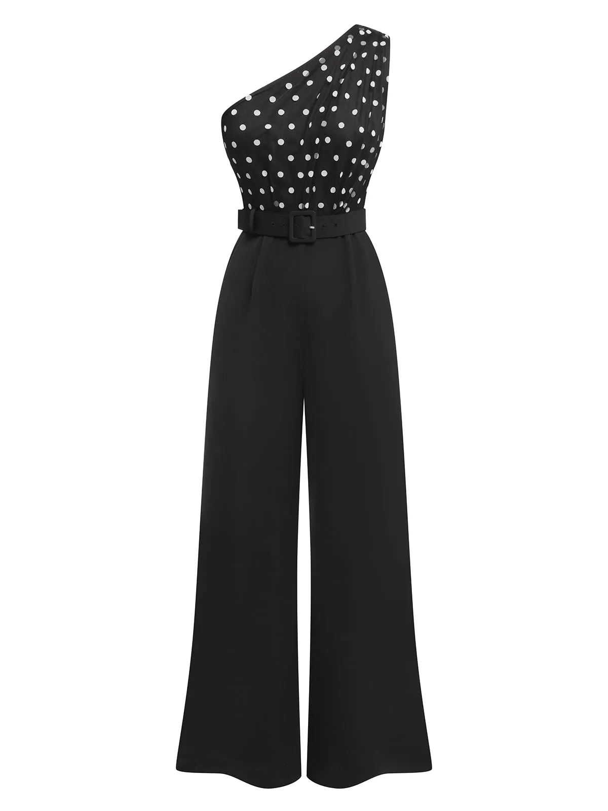 Black 1930s Polka Dots Patchwork Jumpsuit sold by Retro Stage product image thumbnail 3