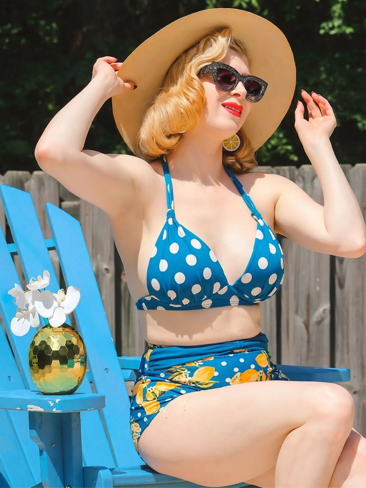 Lemon Polka Dot Halter Bikini sold by Retro Stage