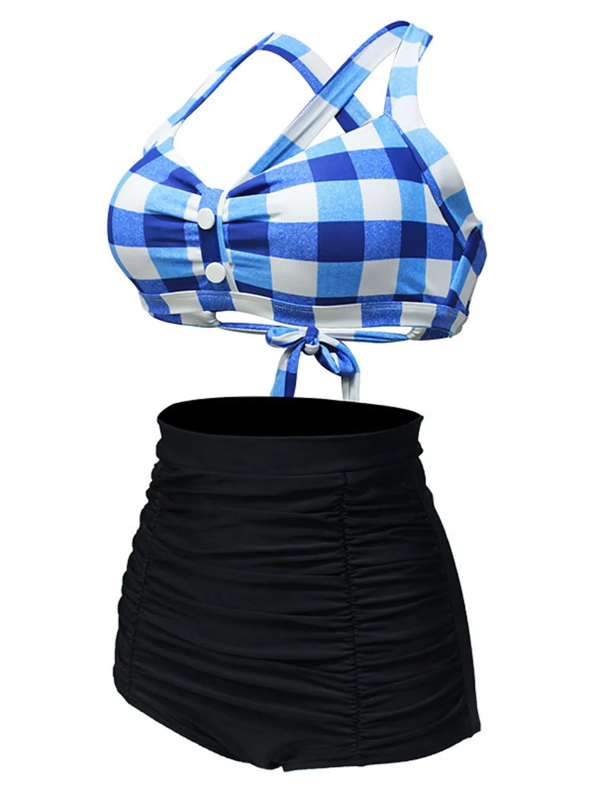 1950s Plaid Criss Cross Pleated Bikini sold by Retro Stage product image thumbnail 3