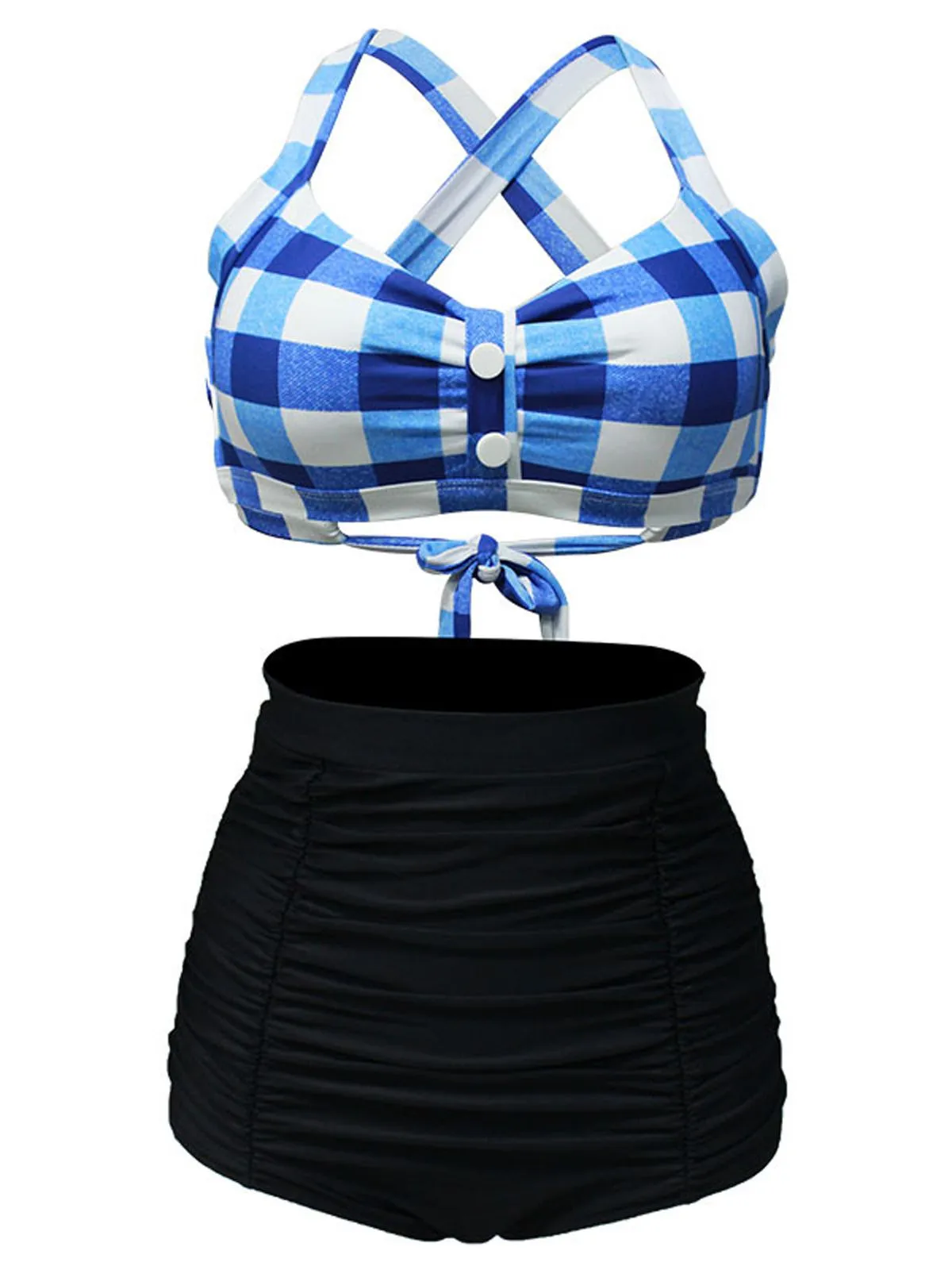 1950s Plaid Criss Cross Pleated Bikini sold by Retro Stage