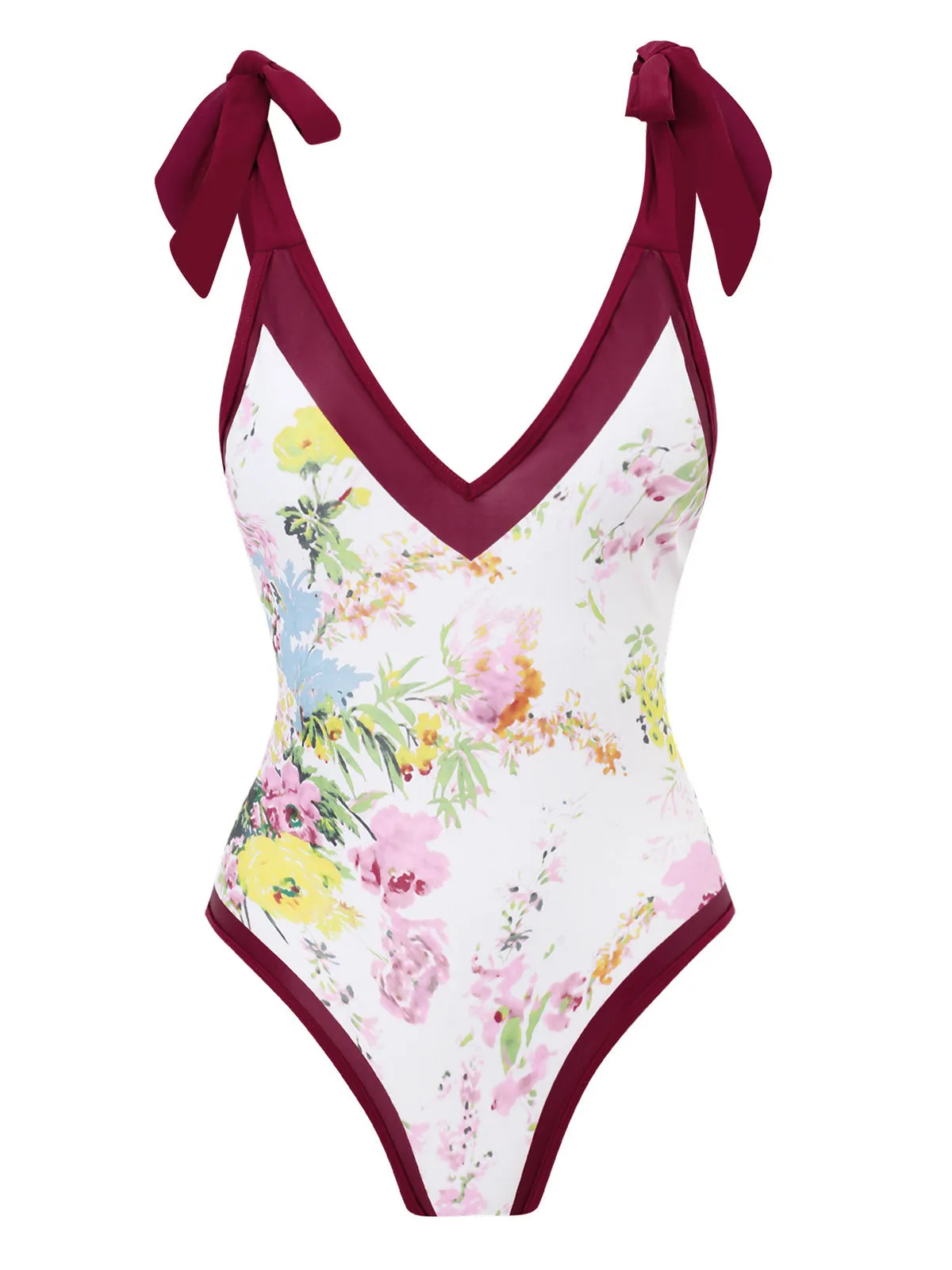 1950s V-Neck Flowers Lacing Swimsuit sold by Retro Stage