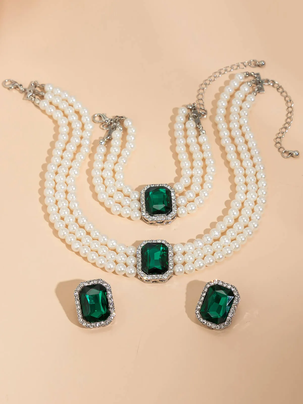 Gemstone Pearl Necklace & Bracelet & Earrings Set sold by Retro Stage product image thumbnail 3