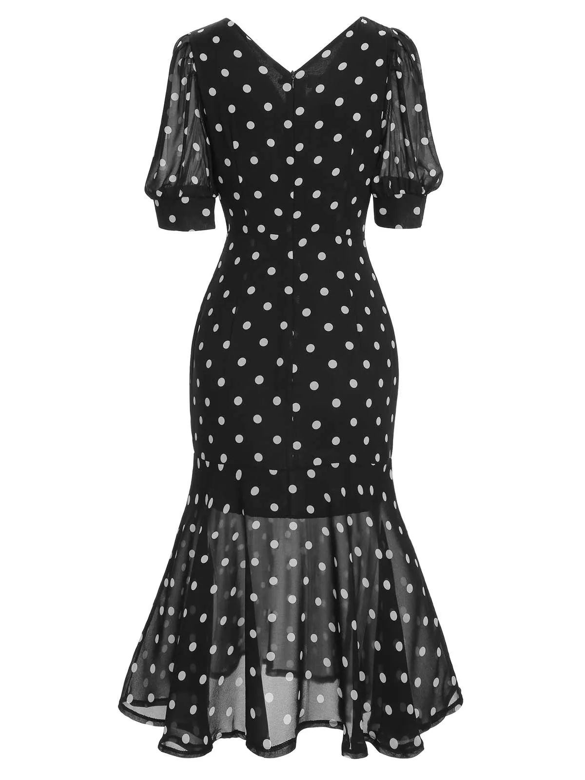 Black 1930s Polka Dot Mermaid Dress sold by Retro Stage product image thumbnail 3
