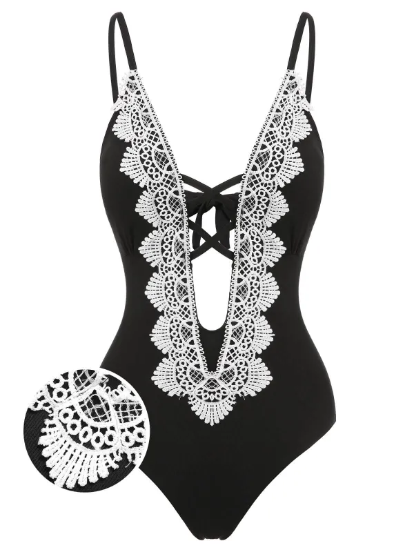 1930s Lace Knitted One-Piece Swimsuit sold by Retro Stage