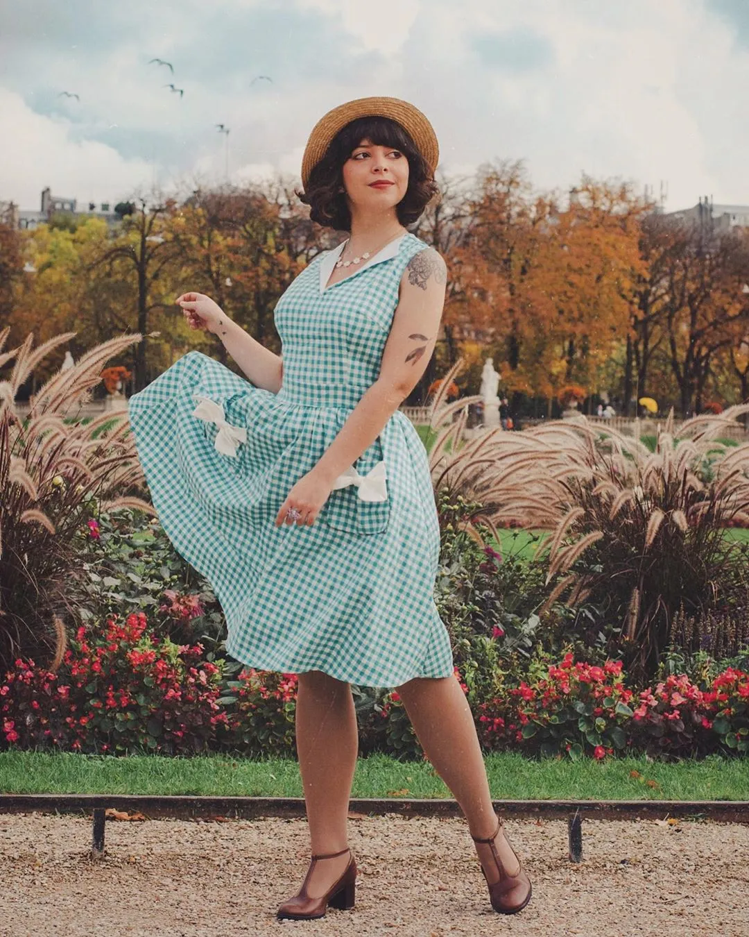 1950s Plaid Bow Pockets Lapel Dress sold by Retro Stage product image thumbnail 4