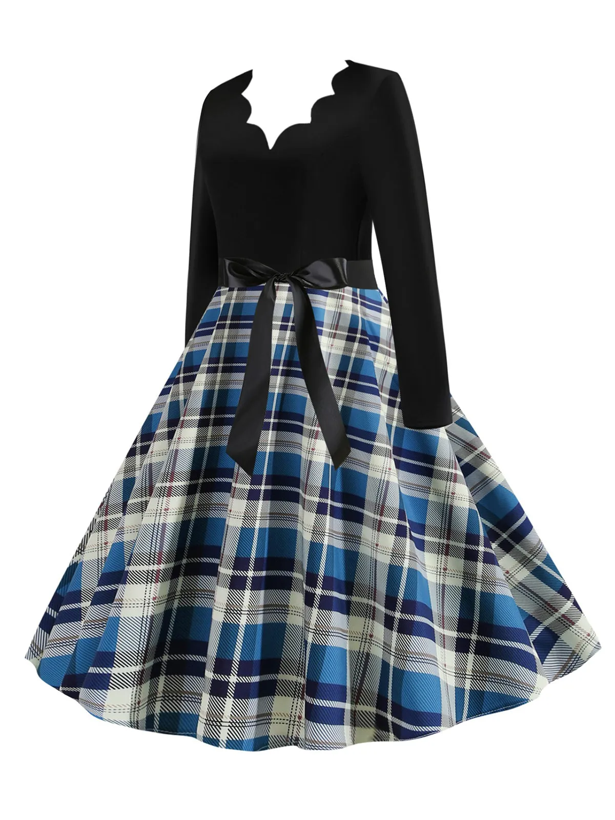 1950s V-Neck Long Sleeves Plaid Swing Dress sold by Retro Stage product image thumbnail 5