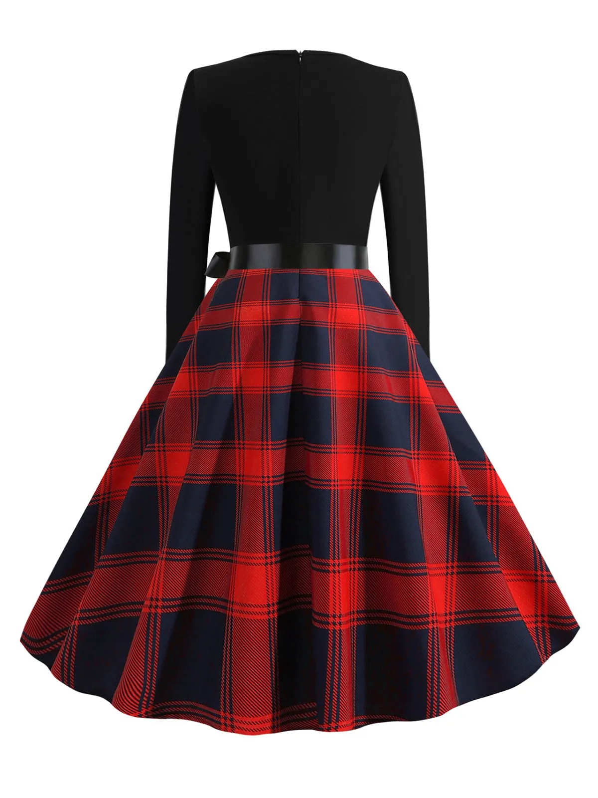 1950s V-Neck Long Sleeves Plaid Swing Dress sold by Retro Stage product image thumbnail 3