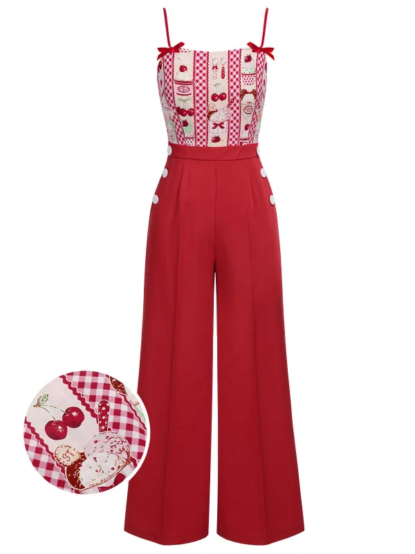 Red 1930s Cherry Cupcake Strap Jumpsuit sold by Retro Stage