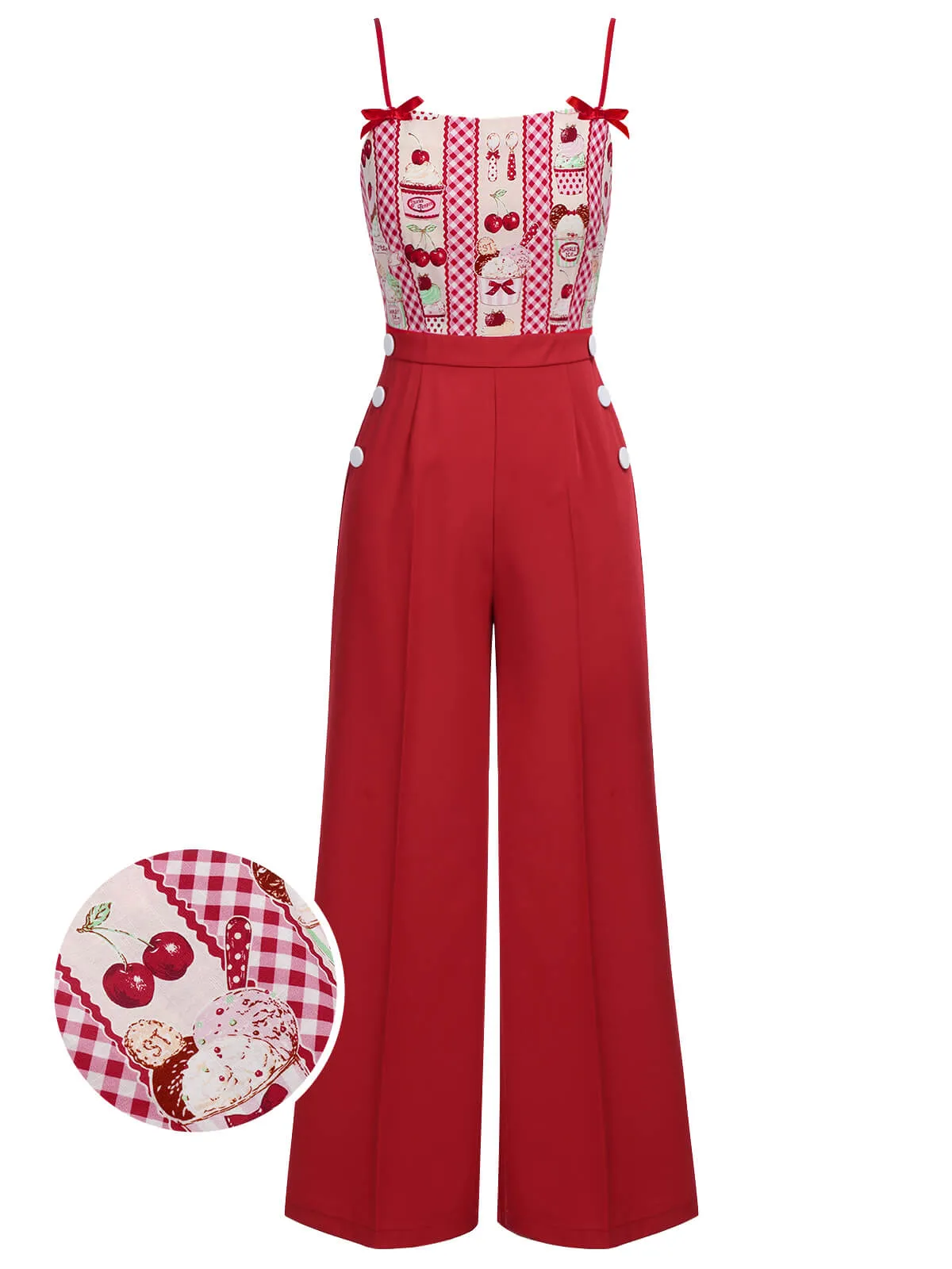 Red 1930s Cherry Cupcake Strap Jumpsuit sold by Retro Stage