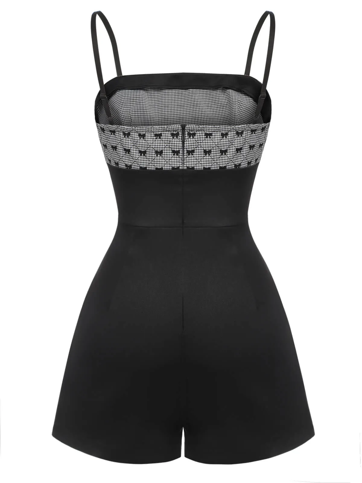 Black 1950s Bow Button Patchwork Strap Romper sold by Retro Stage product image thumbnail 4