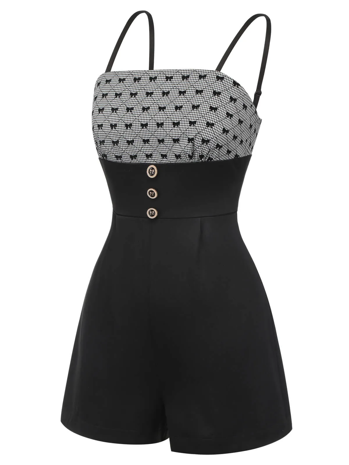 Black 1950s Bow Button Patchwork Strap Romper sold by Retro Stage product image thumbnail 3