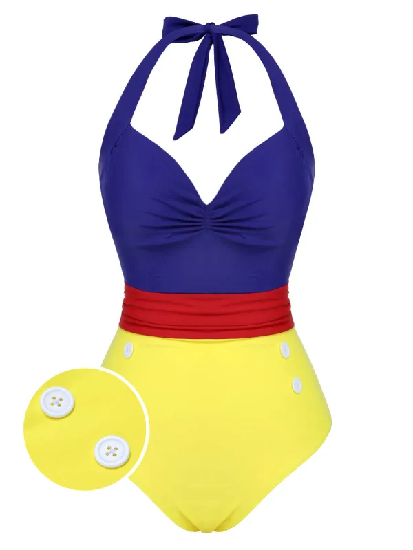 1950s Color Block Lace-Up Halter Swimsuit sold by Retro Stage