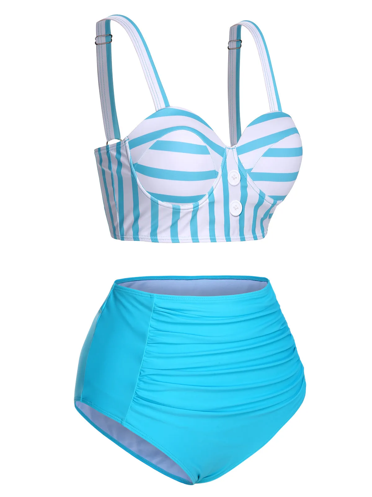 Light Blue 1950s Stripe Strap Swimsuit sold by Retro Stage product image thumbnail 3