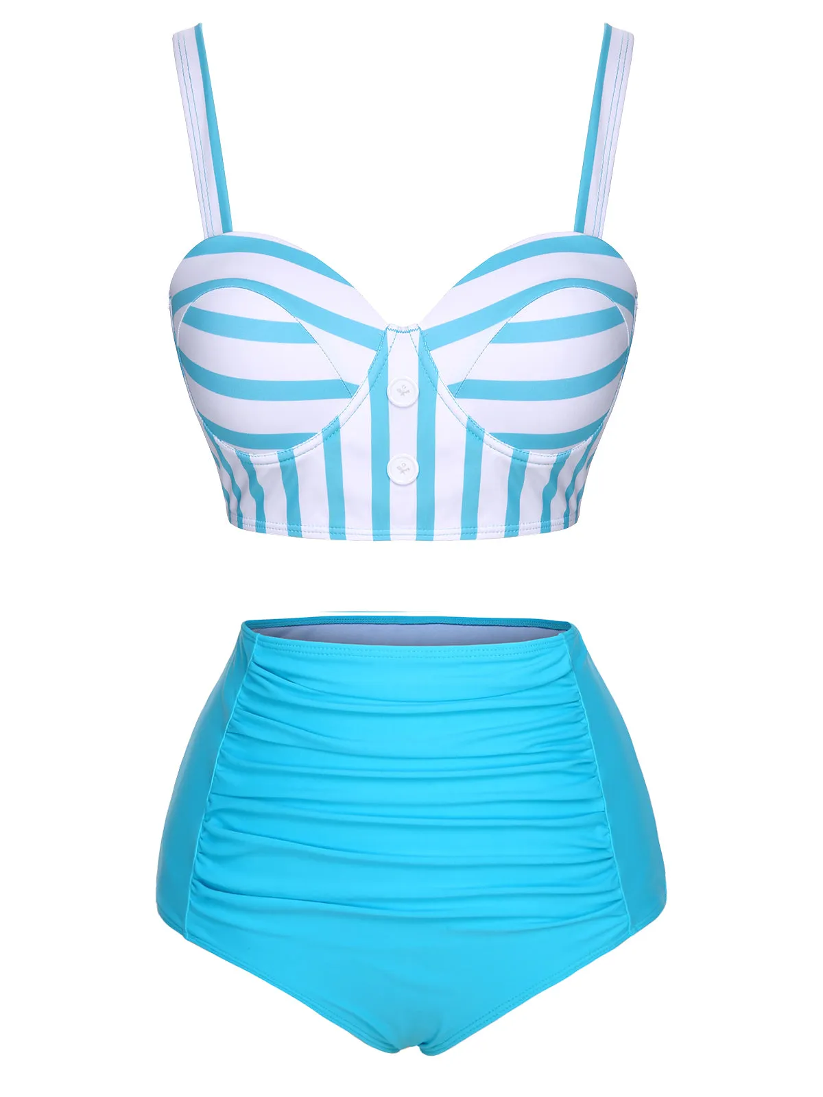 Light Blue 1950s Stripe Strap Swimsuit sold by Retro Stage product image thumbnail 2