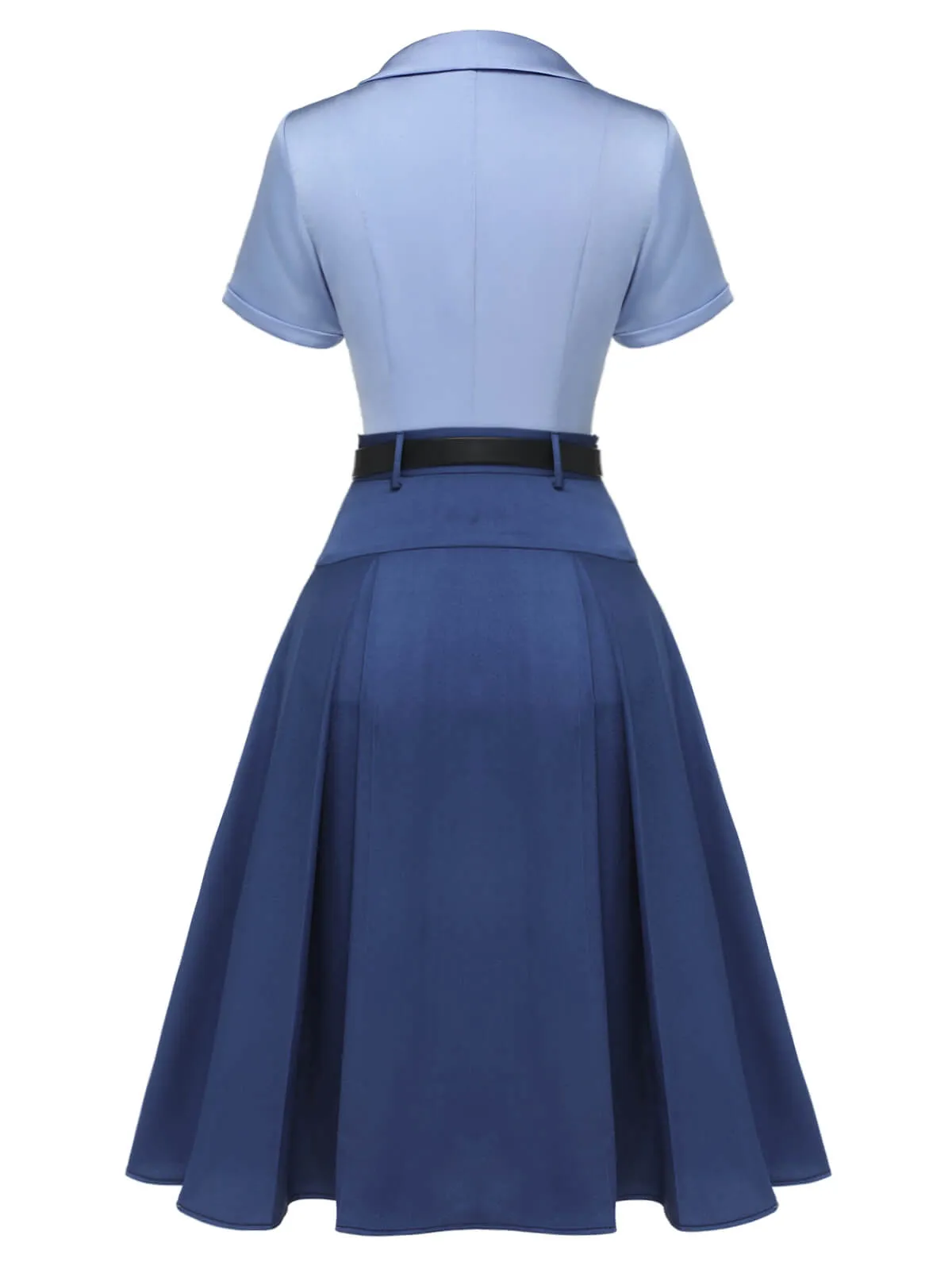 2PCS Dark Blue 1950s Solid Lapel Blouse & Pleated Skirt sold by Retro Stage product image thumbnail 4