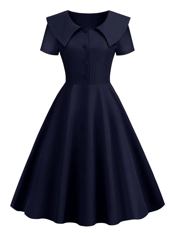 1950s Solid Lapel Swing Dress sold by Retro Stage