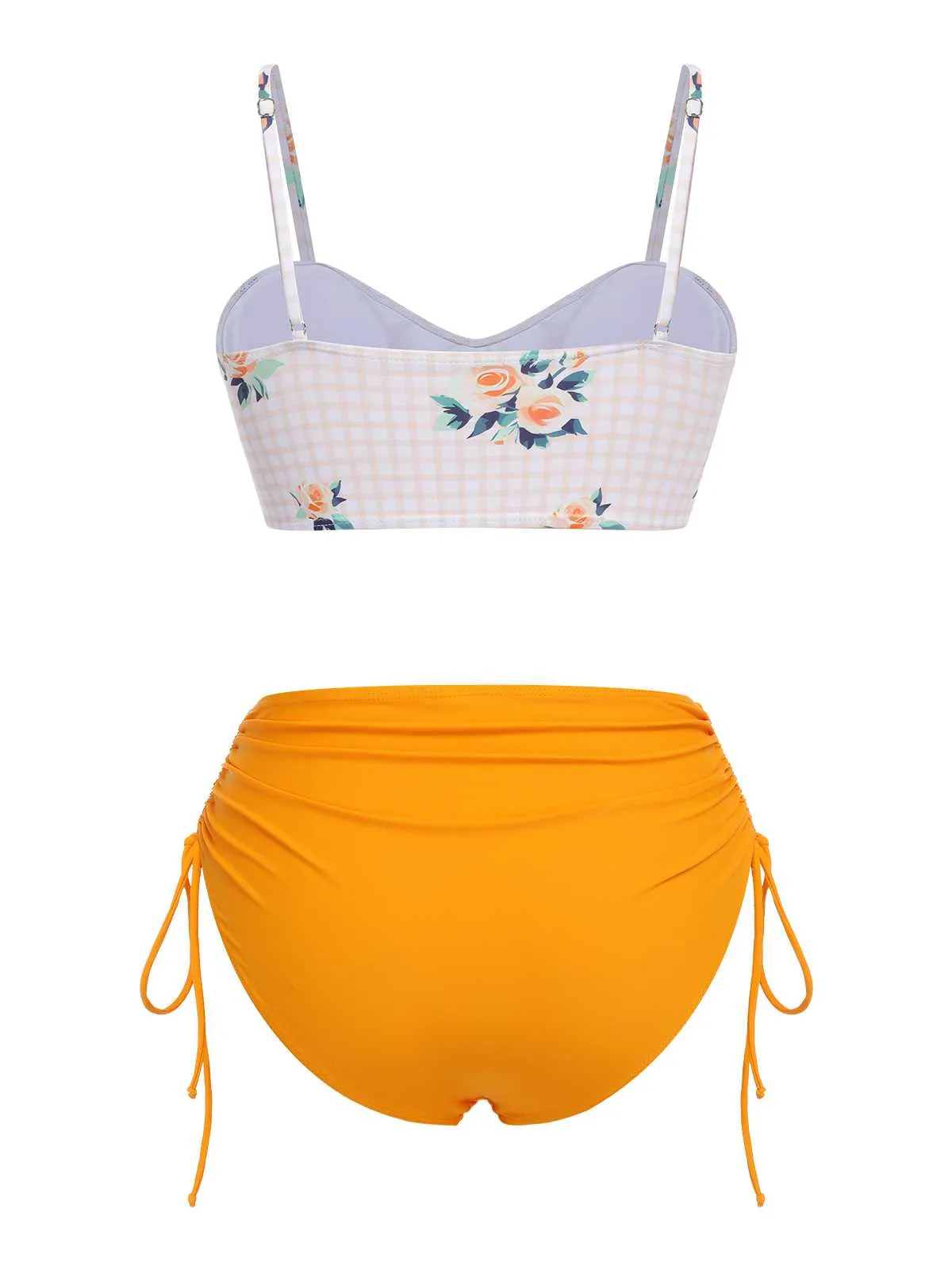 Turmeric 1940s Spaghetti Strap Roses Swimsuit sold by Retro Stage product image thumbnail 4