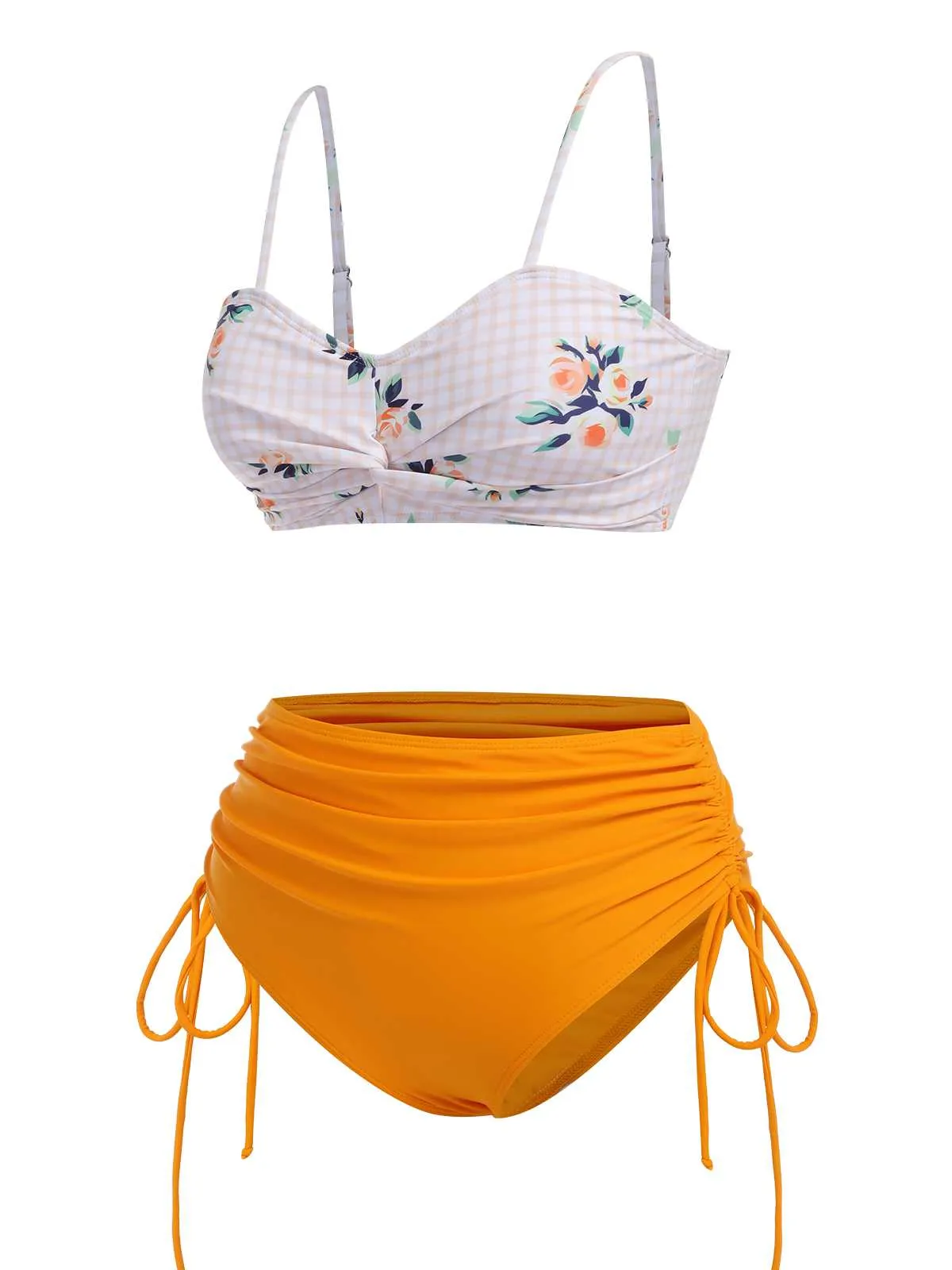 Turmeric 1940s Spaghetti Strap Roses Swimsuit sold by Retro Stage product image thumbnail 3