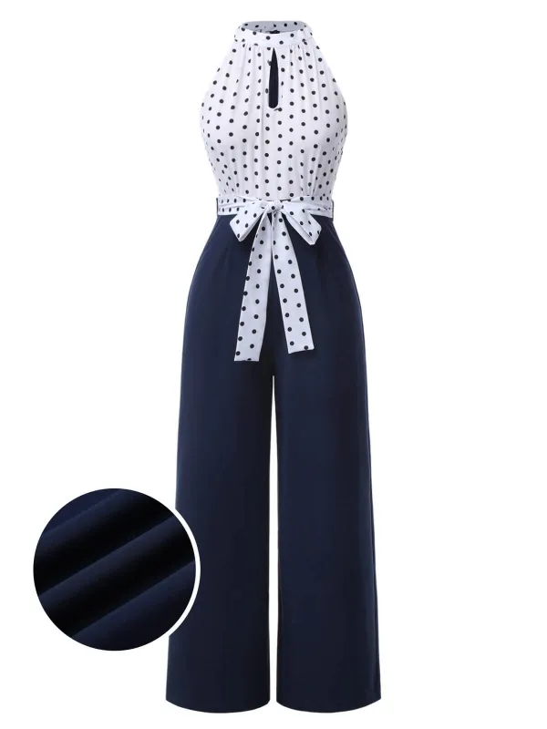 Blue 1940s Halter Polka Dot Jumpsuit sold by Retro Stage
