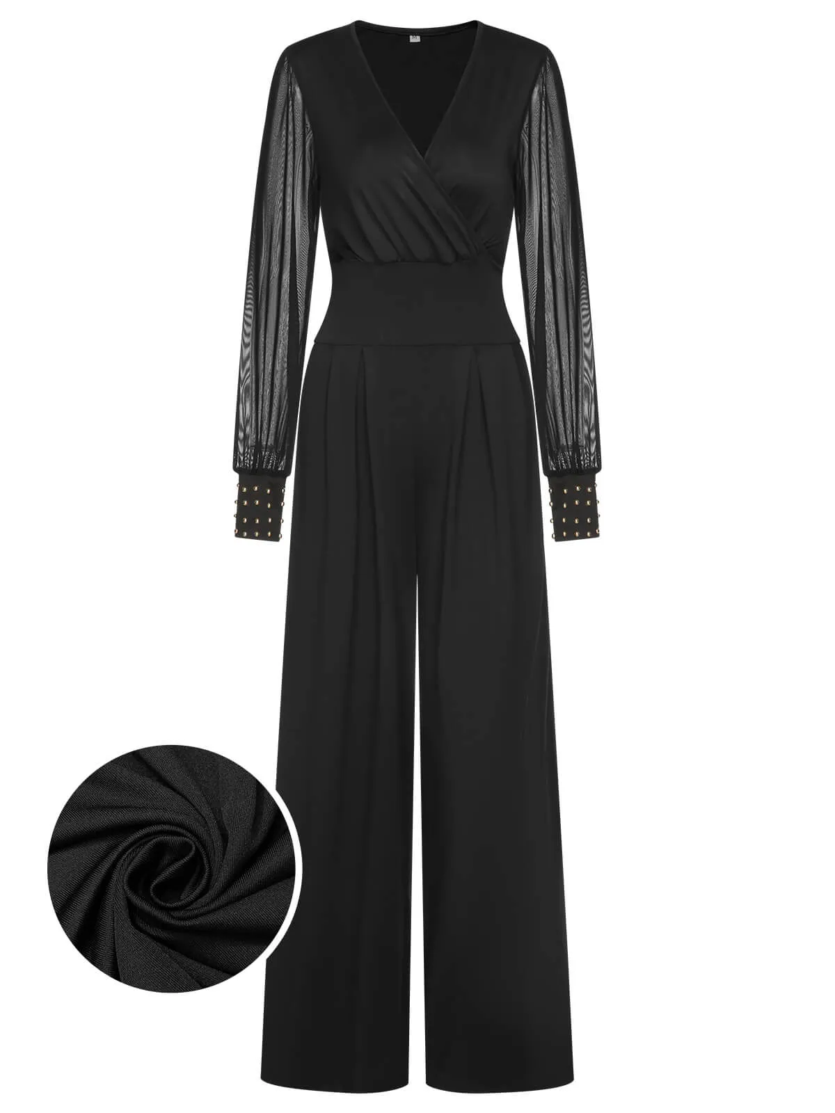 1950s Solid Sheer Sleeves V-Neck Jumpsuit sold by Retro Stage