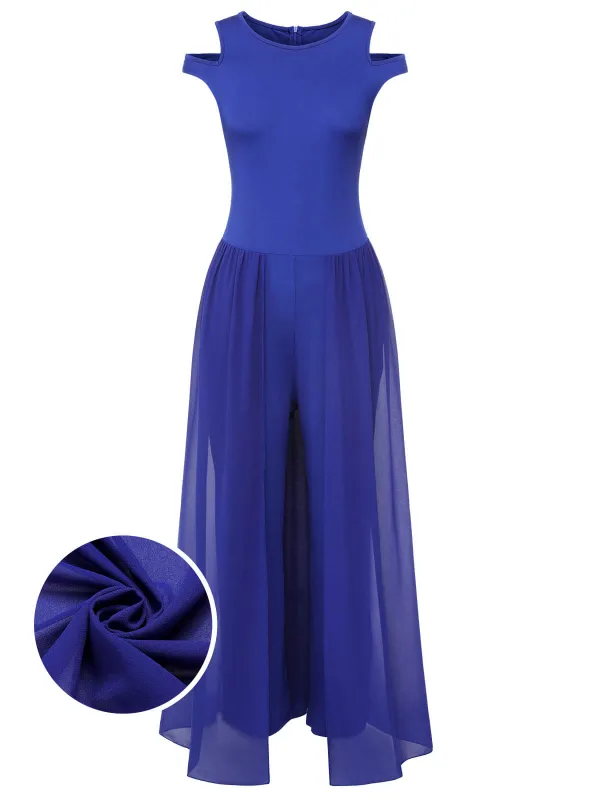 1950s Solid Patchwork Sleeveless Cutout Jumpsuit sold by Retro Stage