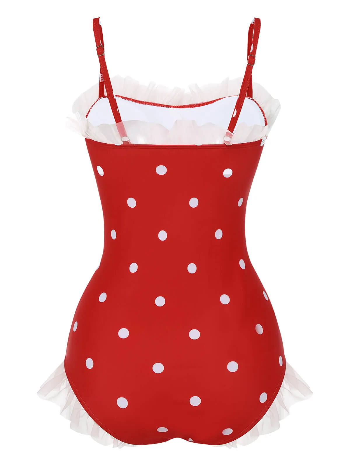 Red 1950s Mesh Polka Dot Swimsuit sold by Retro Stage product image thumbnail 4