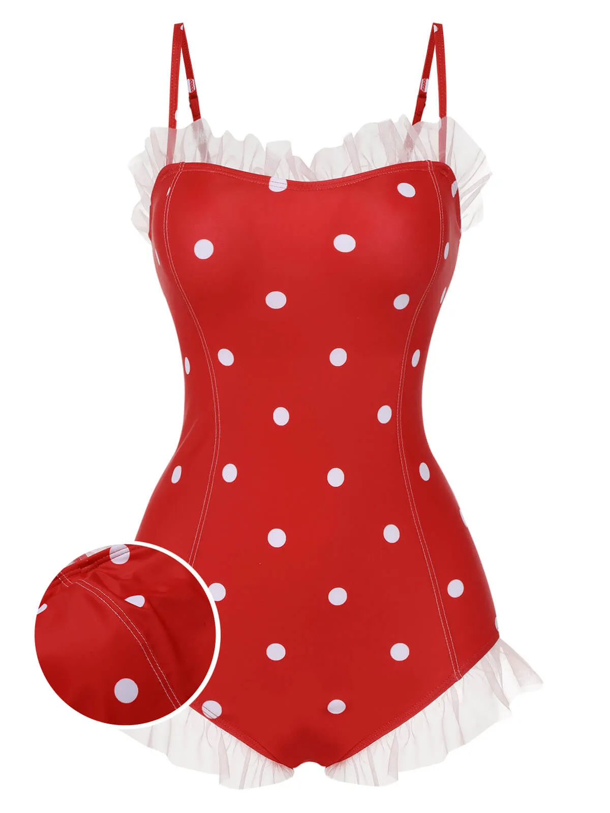 Red 1950s Mesh Polka Dot Swimsuit sold by Retro Stage
