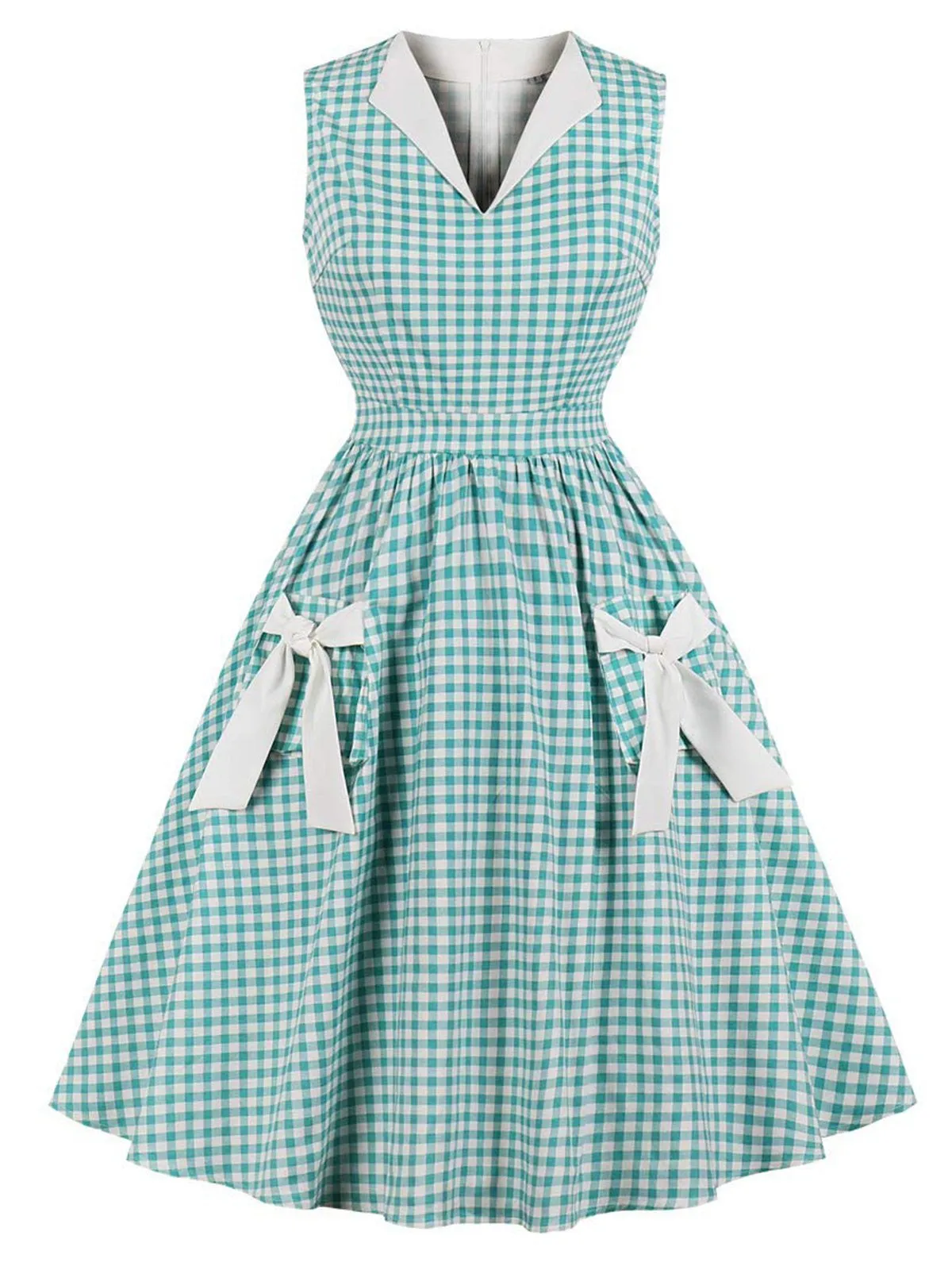 1950s Plaid Bow Pockets Lapel Dress sold by Retro Stage